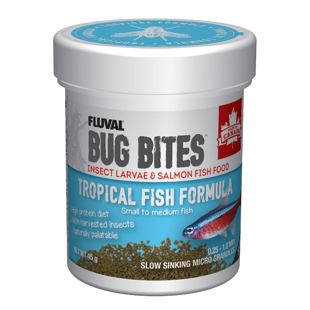 FLUVAL Bug Bites Insect Larvae & Salmon Tropical Fish Food, Small - Medium (45 g)