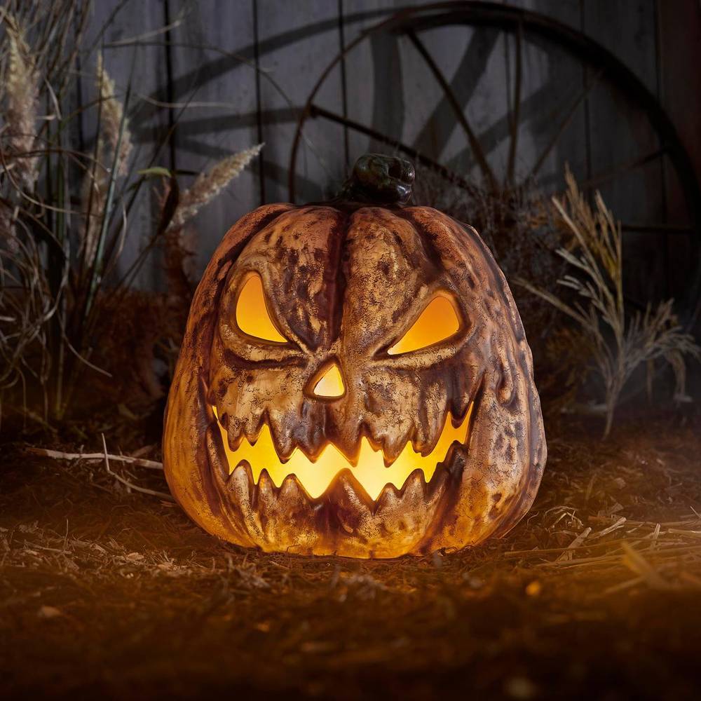 Adorno de halloween calabaza podrida con luz led 30 cm