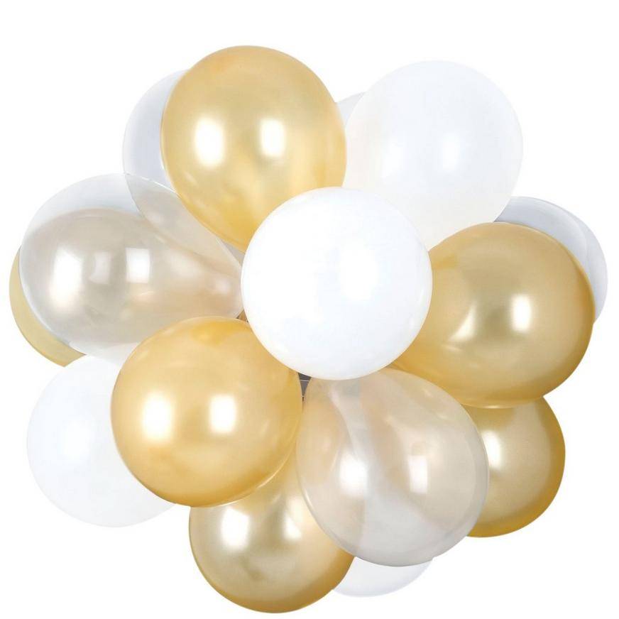 Party City Uninflated Air Filled Latex Balloon Chandelier Kit, Gold/White