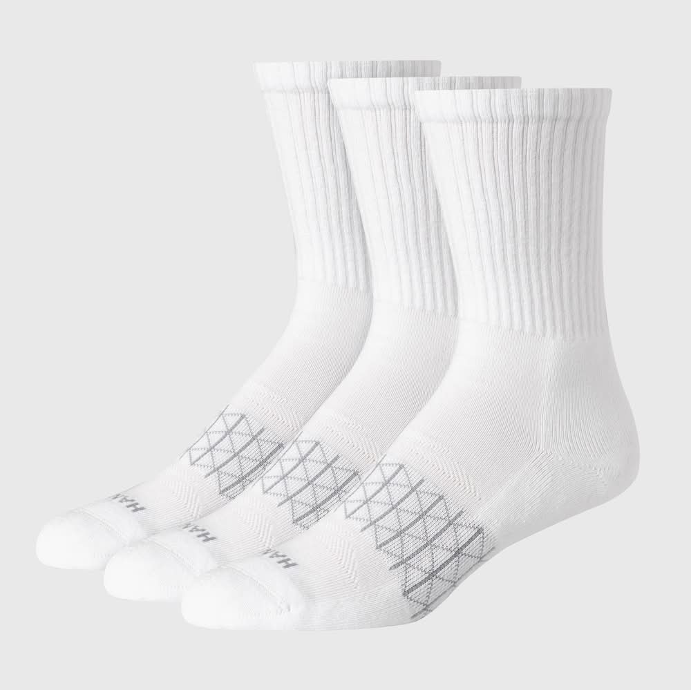 Hanes Absolute Active Cushioned Crew Socks, Men, 6-12, White (3 ct)