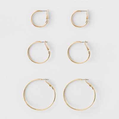 A New Day Big Hoop Earring Set, Gold (3 ct)