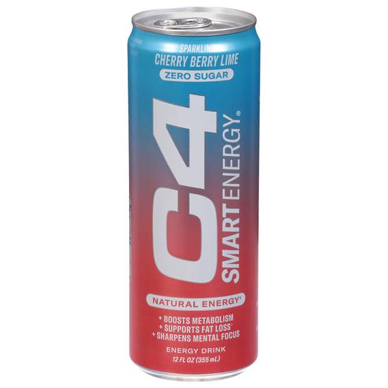 Cellucor C4 Smart Energy Zero Sugar Sparkling Cherry Berry Lime Energy Drink (12 fl oz)