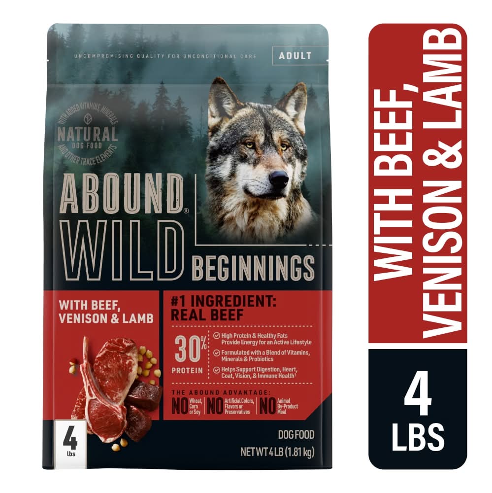 Abound Wild Beginnings Dry Dog Food, Beef Venison & Lamb, Adult (4 lbs)