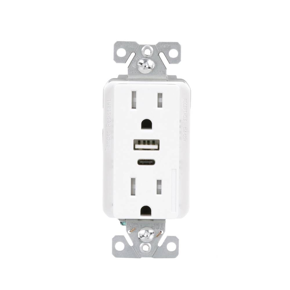 Eaton 15-Amp 125-volt Tamper Resistant Residential/Commercial Decorator USB Outlet Type A/C, White | TRUSBAC15W-KB-LW