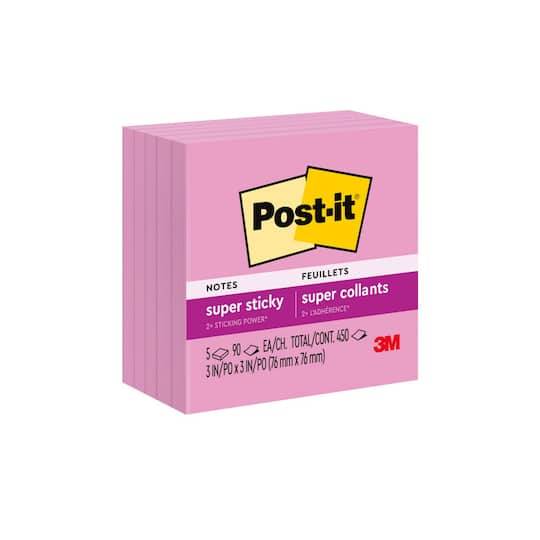 Post-It Super Sticky Notes 3" X 3", Neon Pink Pads