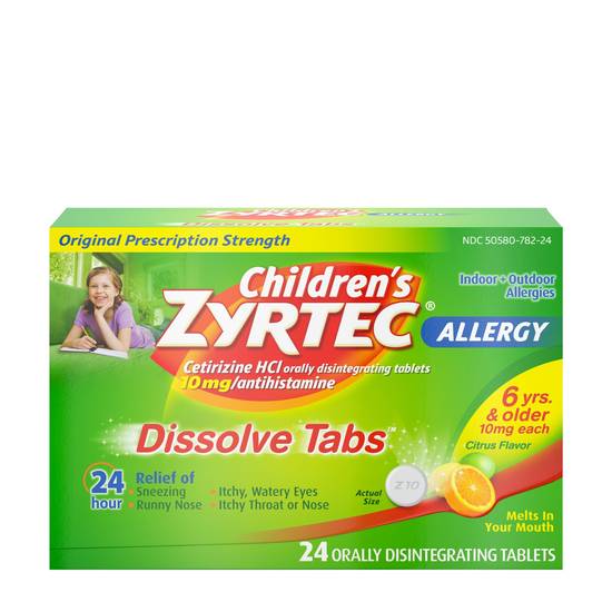 Children's Zyrtec 24 Hr Allergy Dissolve Tablets, Citrus Flavor, 24 CT