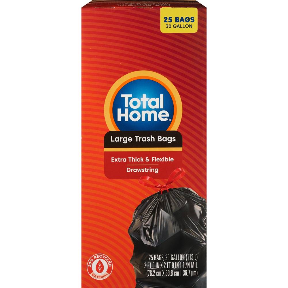 Total Home Large Trash Bags, Black, 25 Ct