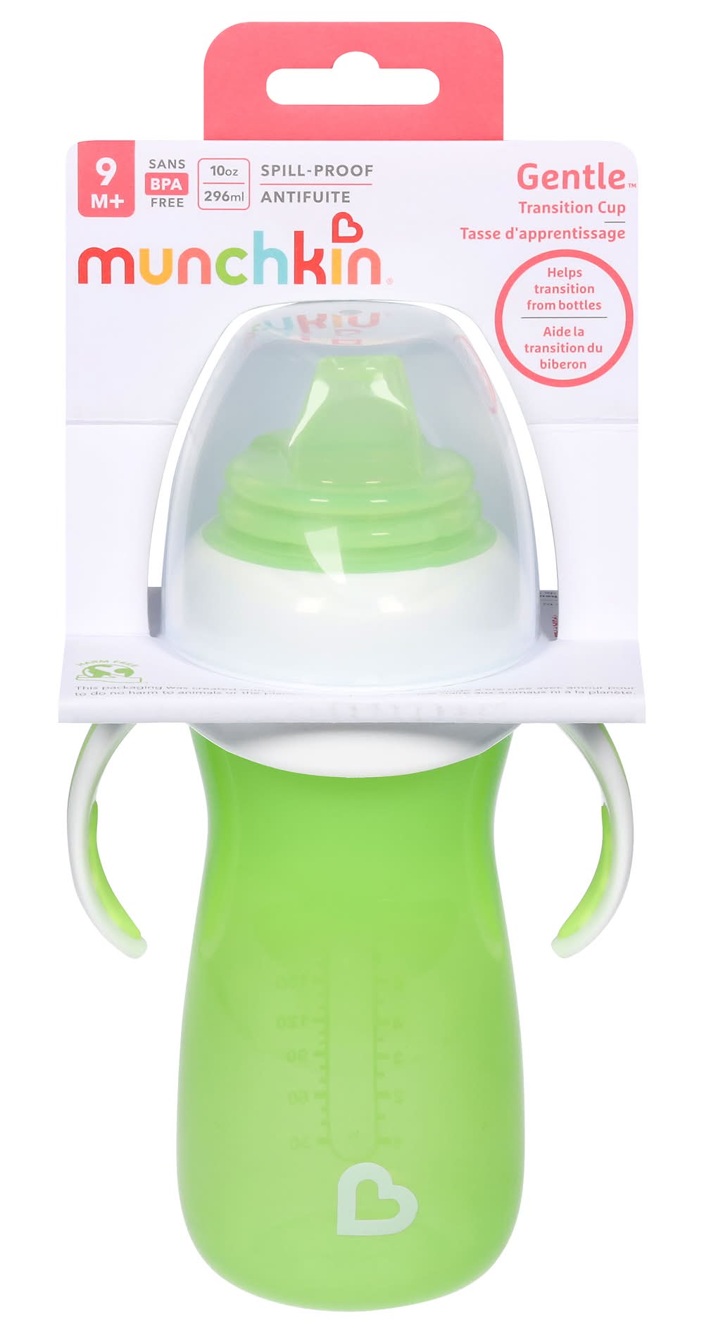 Munchkin Spill Proof Gentle Transition Bottle 10 oz, Green-White (4.8 oz)