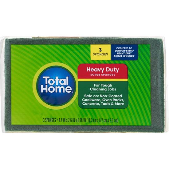 Total Home Heavy Duty Scrub Sponges for Tough Cleaning Jobs, 3 ct
