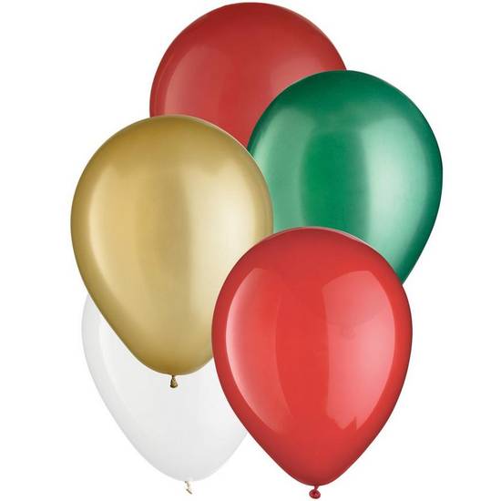 Uninflated 25ct, 5in, Traditional Christmas 5-Color Mix Mini Latex Balloons - Gold, Green, Reds White