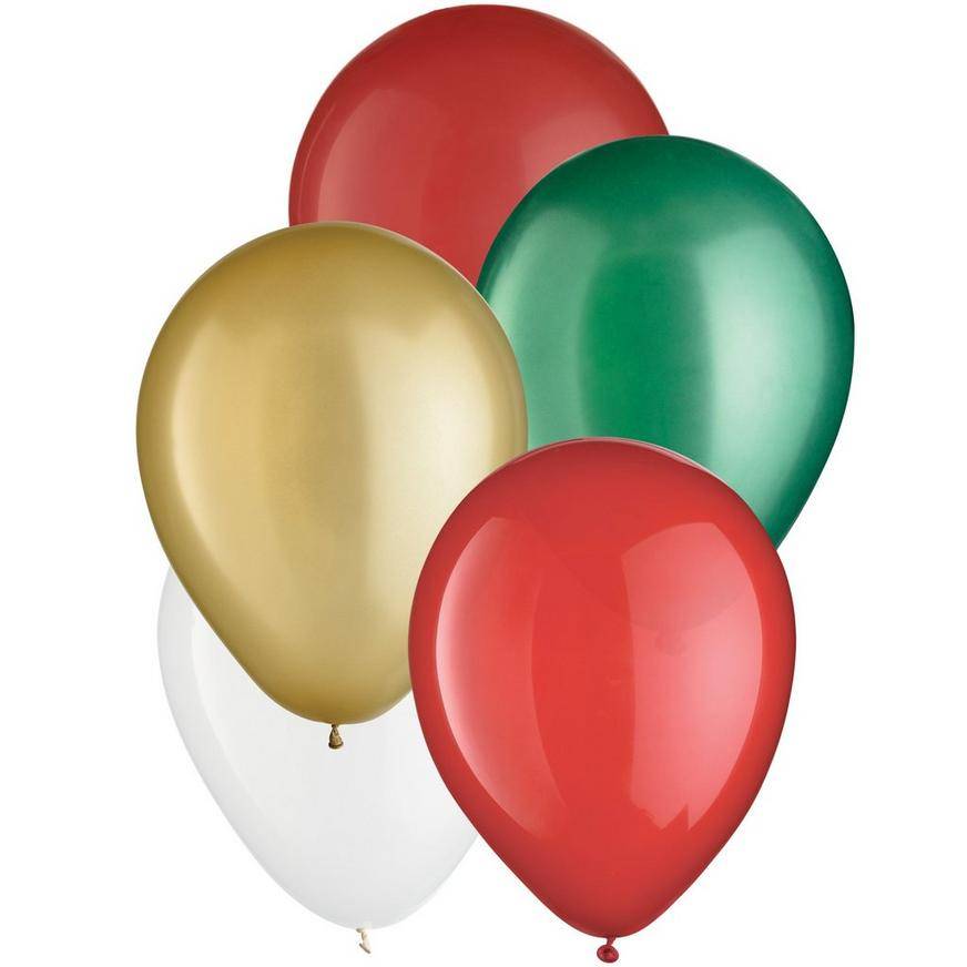 Party City Uninflated Traditional Christmas Mix Mini Latex Balloons, 5 in, Assorted (25 ct)