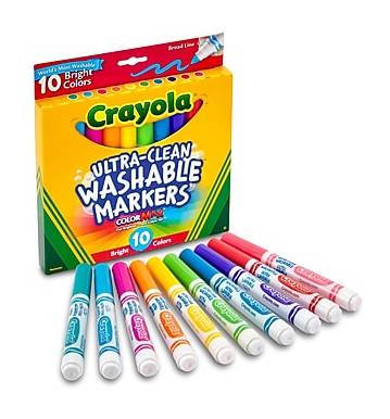 Crayola Ultra-Clean Washable Markers, Broad Tip, Assorted Colors, 10/Pack (58-7855)