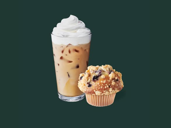 Iced Mocha Blanco + Muffin Arándano