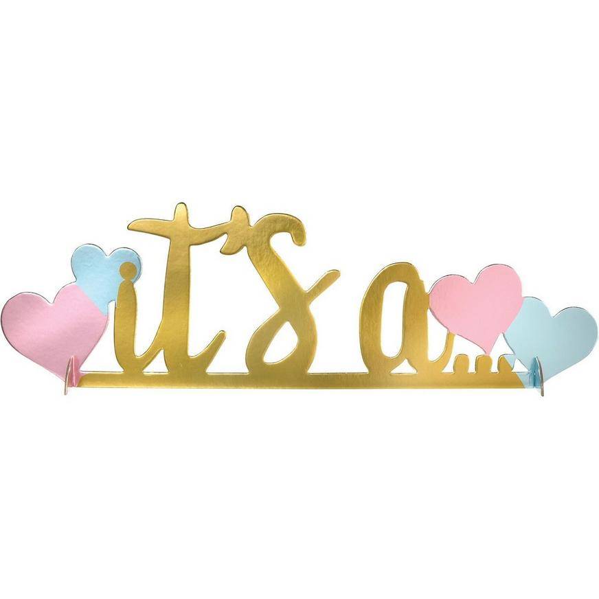 Party City Metallic It's A... Gender Reveal Cardstock Centerpiece, 14in x 4.3in, Assorted