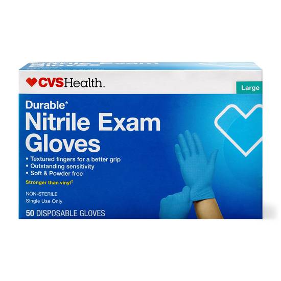 CVS Health Durable Nitrile Exam Gloves, Large, 50 CT
