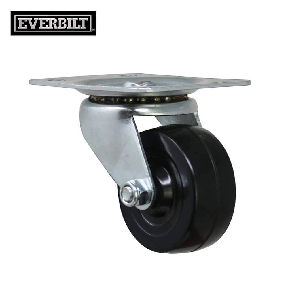 Everbilt 2 In. Black Soft Rubber And Steel Swivel Plate Caster With 90 Lb. Load Rating