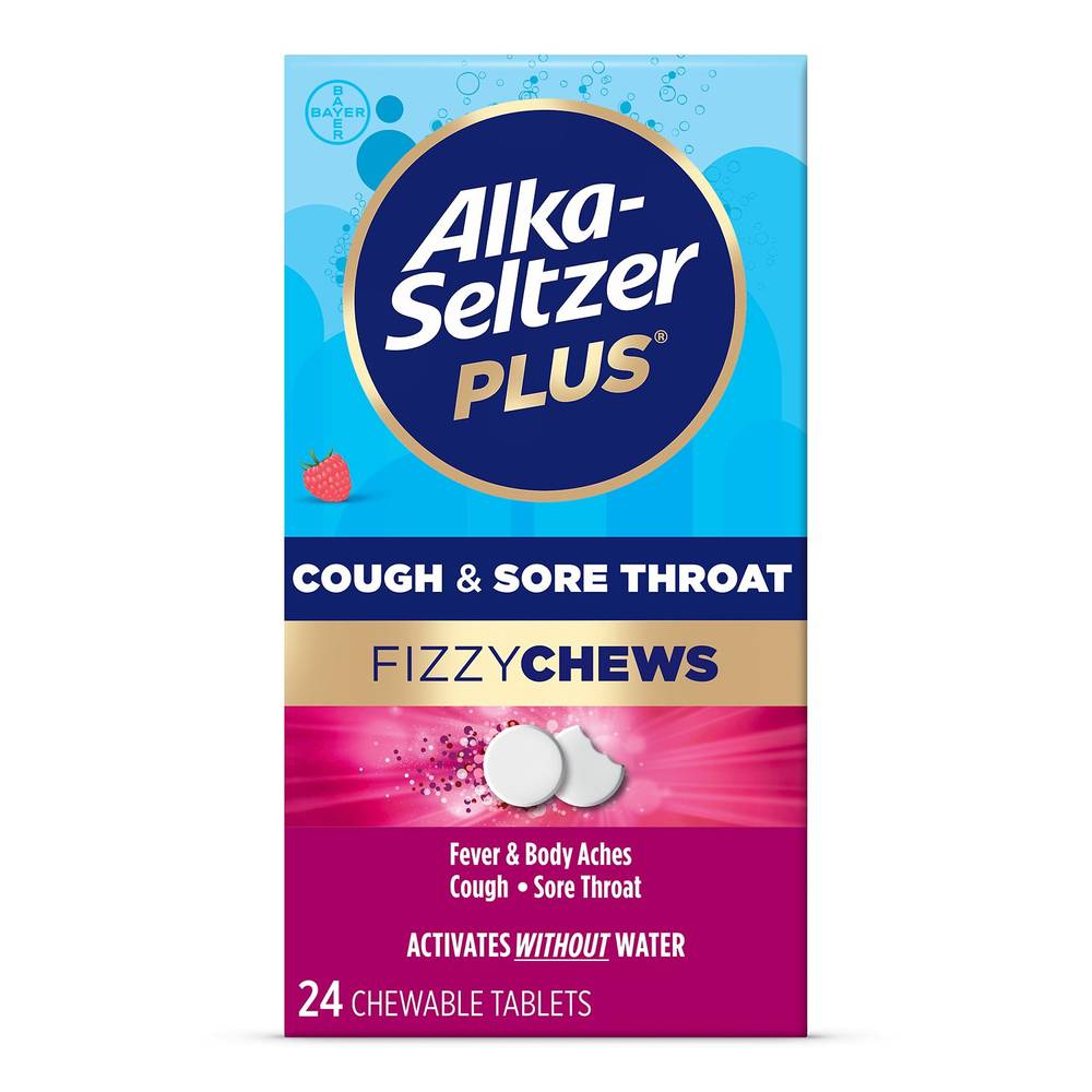 Alka-Seltzer Plus Cough & Sore Throat Fizzy Chews Tablets, Raspberry (24 ct)