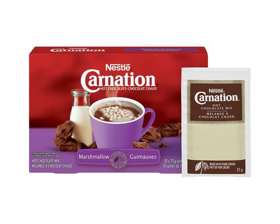Carnation · Chocolat chaud à la guimauve en sachets, Carnation (10x25 g) - Marshmallow hot chocolate mix (10 x 25 g)