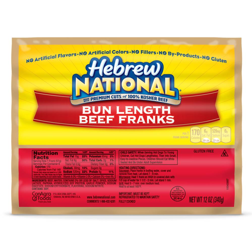 Hebrew National Bun Length Beef Frank (12 oz)