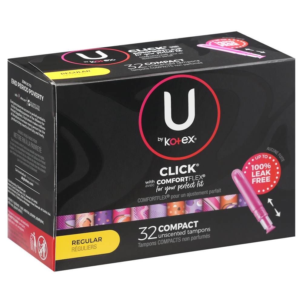 U By Kotex Click Comfortflex Unscented Regular Compact Tampons (32 ct)