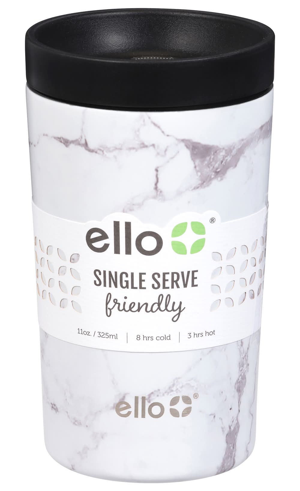 Ello Jones Vacuum Insulated Stainless Steel Travel Mug 11 oz, White Marble