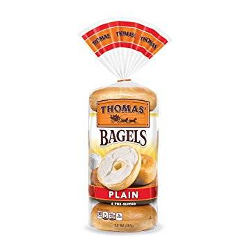 Thomas' Plain Soft & Chewy Pre-Sliced Bagels, 6 count, 20 oz (1 Unit per Case)