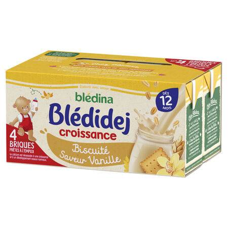 Lait et céréales bébé dès 12 mois biscuité saveur vanille Blédidej Croissance BLEDINA - la boîte de 4 briques de 250ml