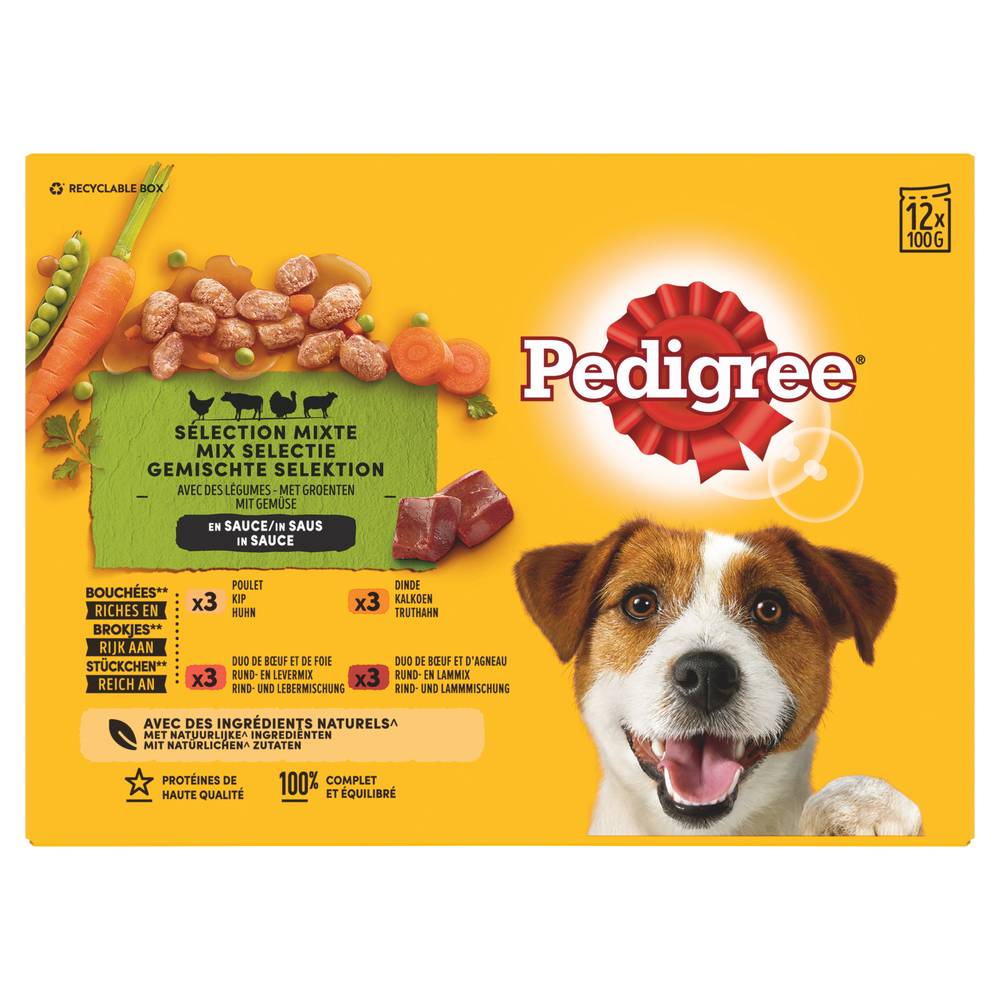 Pedigree - Sachets fraîcheur en sauce 4 variétés pour chien ,12 pcs