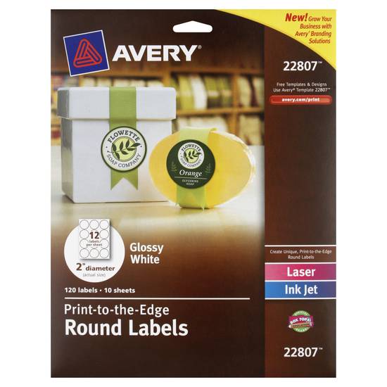 Avery Round Print-To-The-Edge White Labels (120ct)