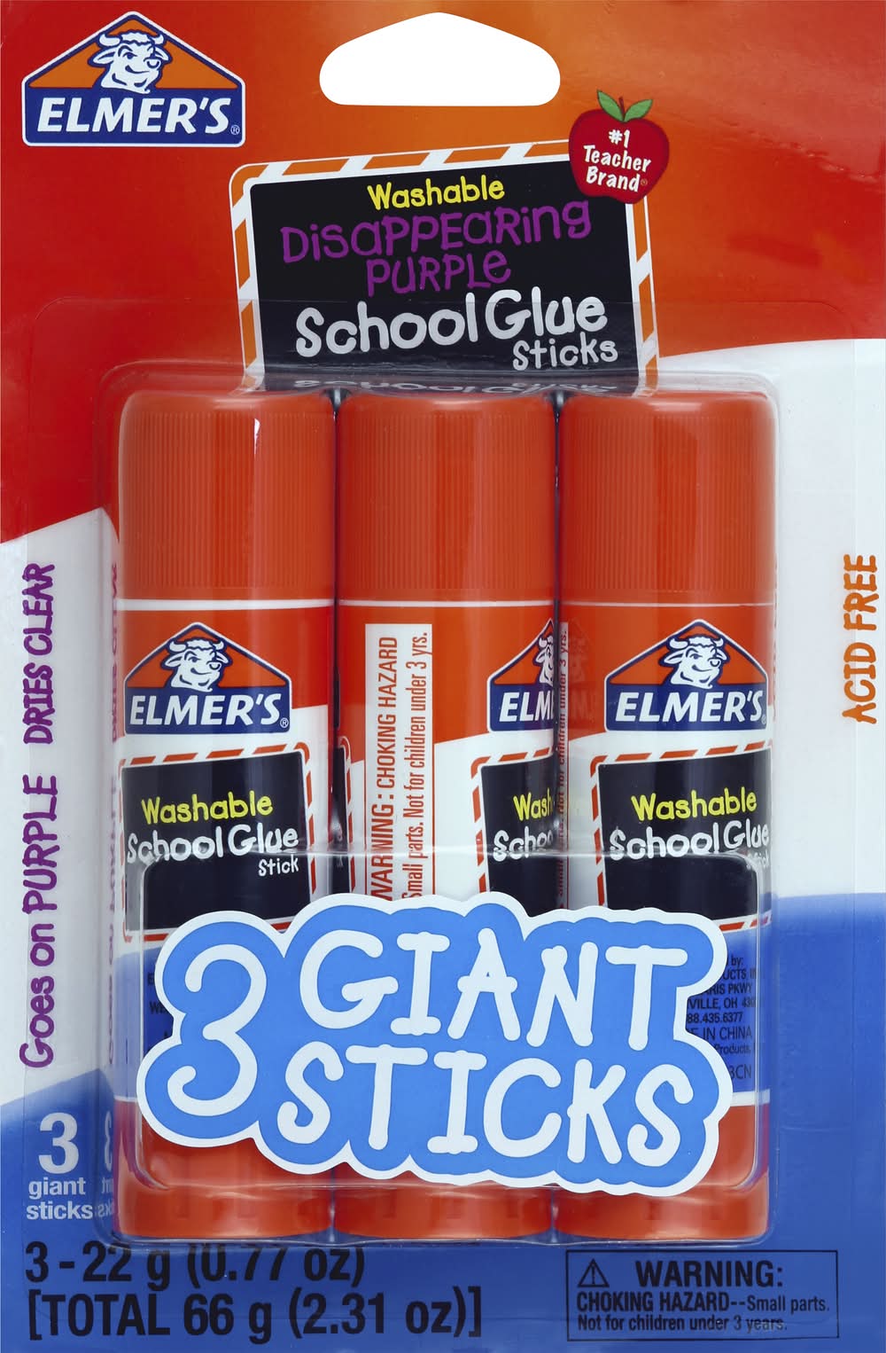 Elmer's Disappearing Purple Giant Glue Sticks (2.4 oz, 3 ct)