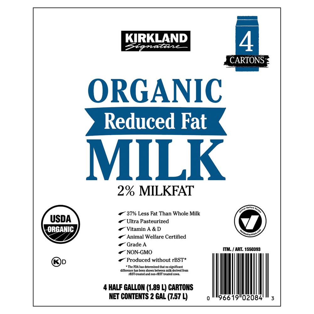 Kirkland Signature Organic 2% Milk, 1/2 gal, 4-count