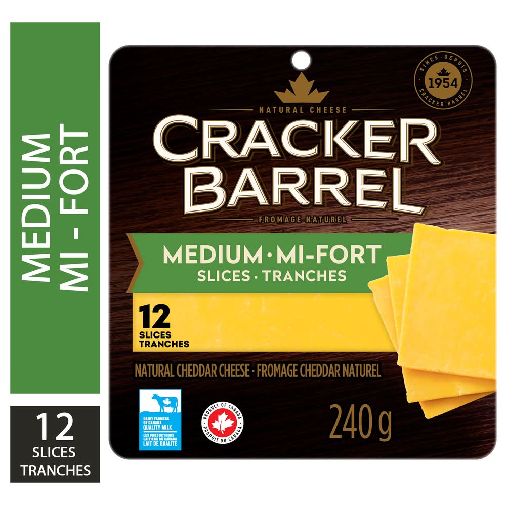 Cracker Barrel Medium Natural Cheddar Cheese Slices (240 g, 12 ct)