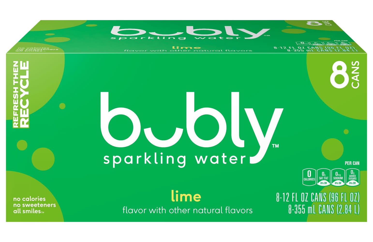 bubly Flavored Sparkling Water, Lime (8 x 12 fl oz)