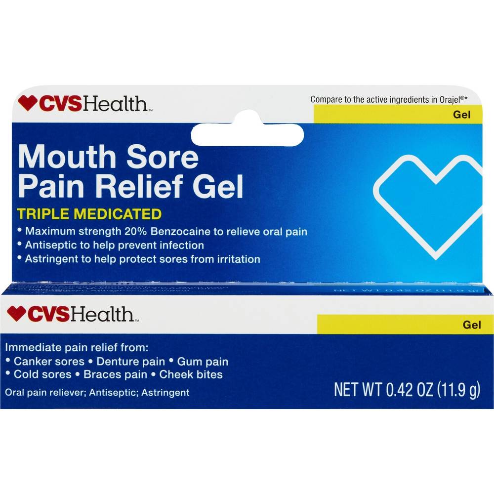 CVS Health Triple Medicated Mouth Sore Pain Relief Gel, 0.42 OZ