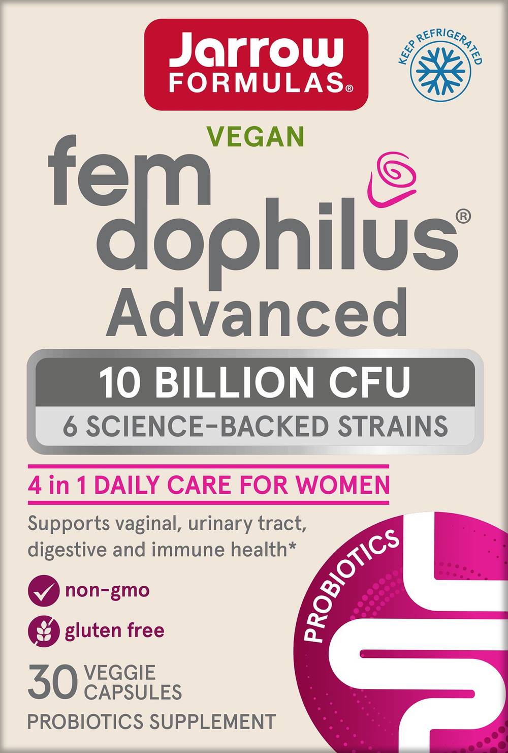 Fem-Dophilus Advanced Probiotic Care For Women - Supports Vaginal & Urinary Tract Health (30 Capsules)