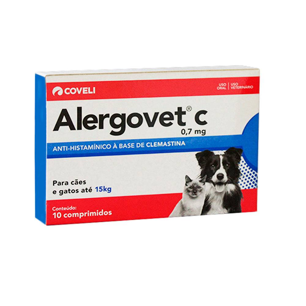 Coveli alergovet c anti-histamínico para cães e gatos de até 15kg (10 comprimidos)