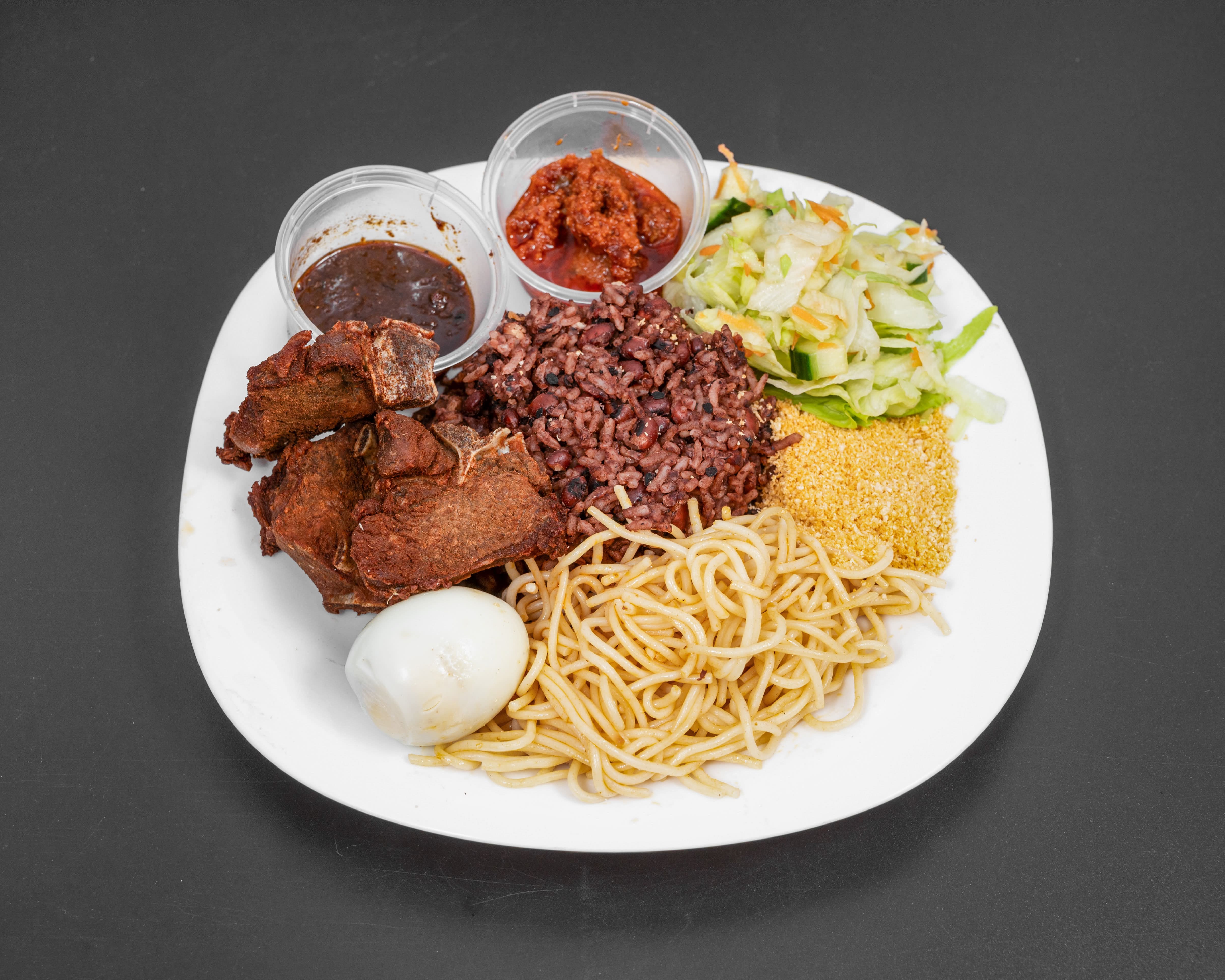 1) Waakye with Meat