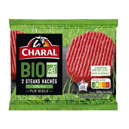 Charal Steaks Hachés Pur Bœuf  12% Mg Bio 2x 100g