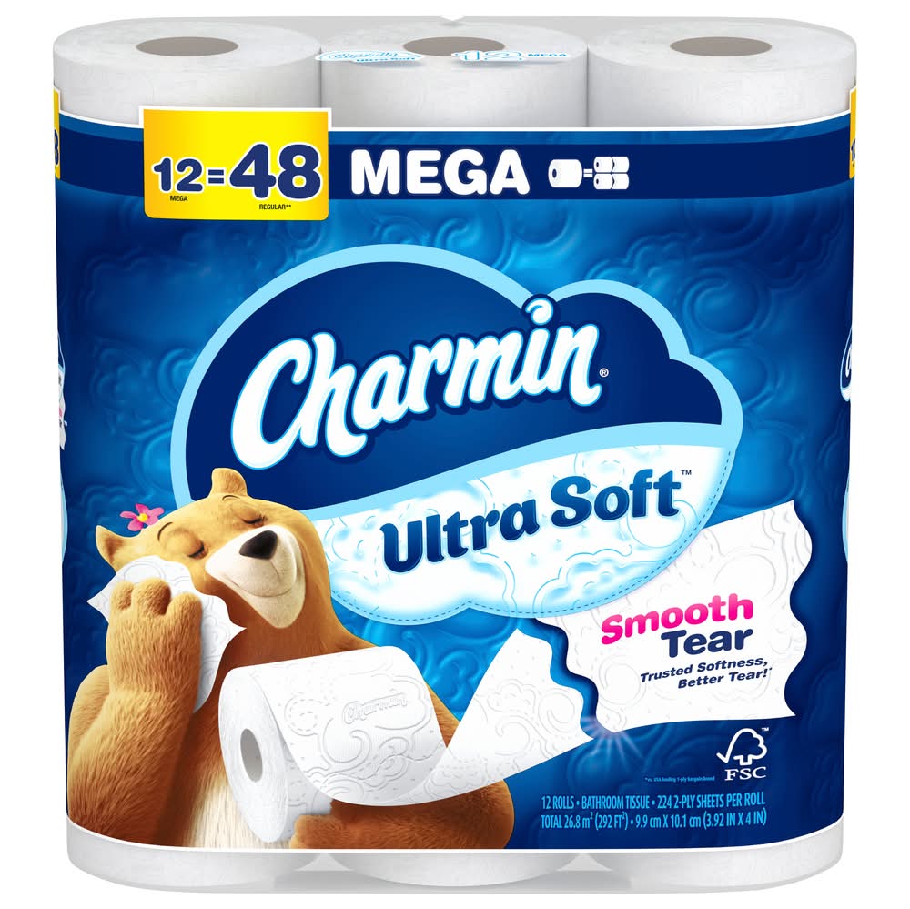 Charmin Ultra Soft Smooth Tear Toilet Paper Rolls (12 ct)