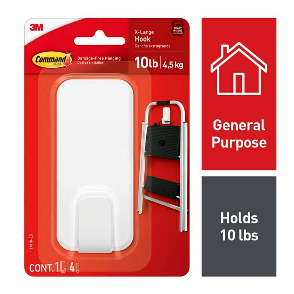 Command 10 Lb Xl Heavyweight Wall Hook, White, Damage Free Decorating, 1 Command Hook
