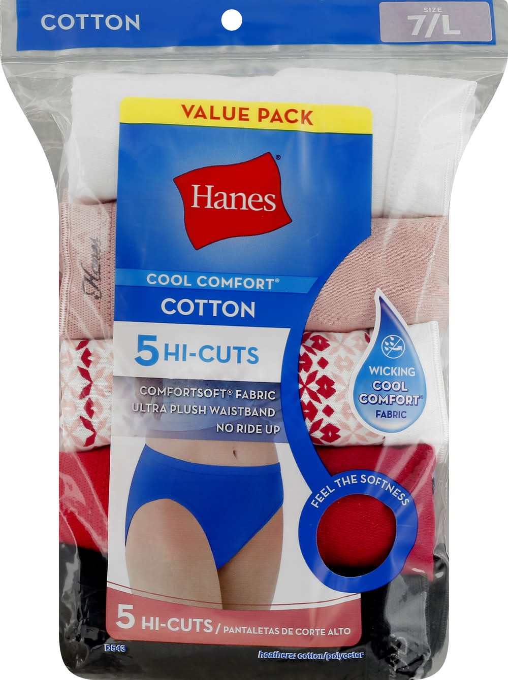 Hanes Cool Comfort Value pack Size 7/L Cotton Hi-Cuts
