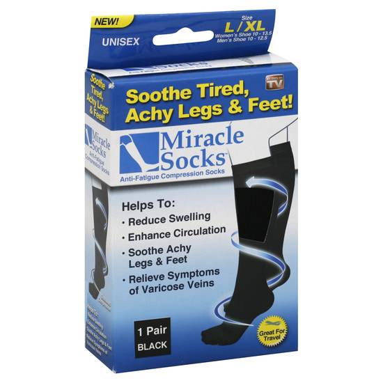 Miracle Socks Men's & Women's Unisex L/Xl Black Socks