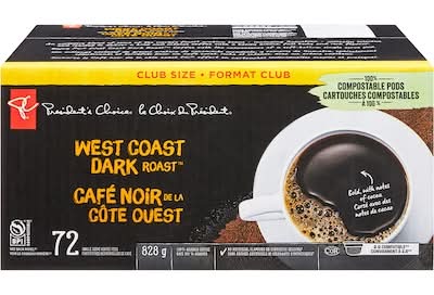 President's Choice Cartouches Individuelles De Café Noir De La Côte Ouest Gourmet / Gourmet West Coast Dark Roast Single Serve Coffee Pods 72.0 EA