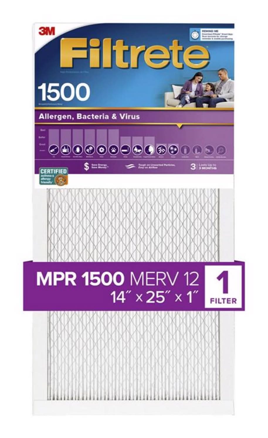 Filtrete 14 In. W X 25 In. H X 1 In. 1500 Mpr Pleated Allergen Air Filter 1 Pk