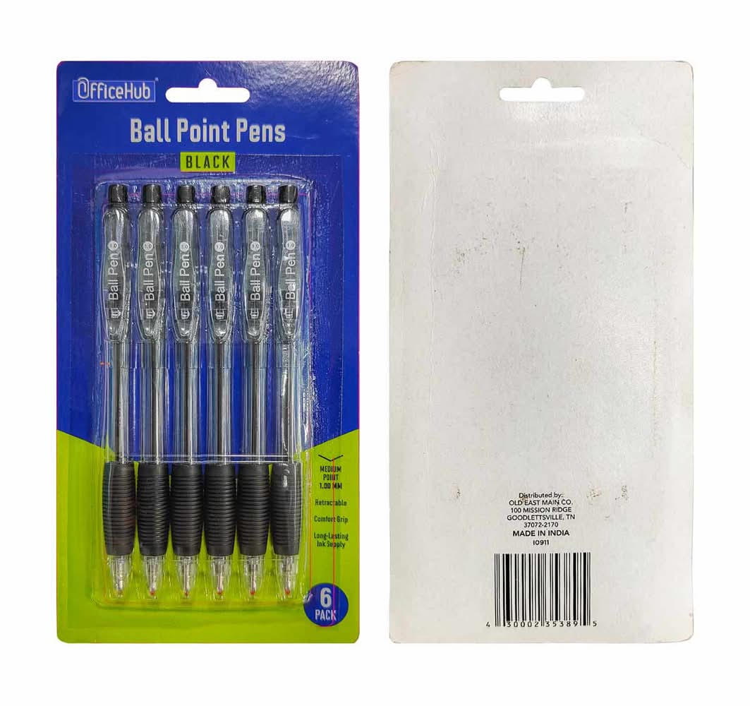 Officehub Retractable Black Ball Point Pens Medium Point 6 Ct