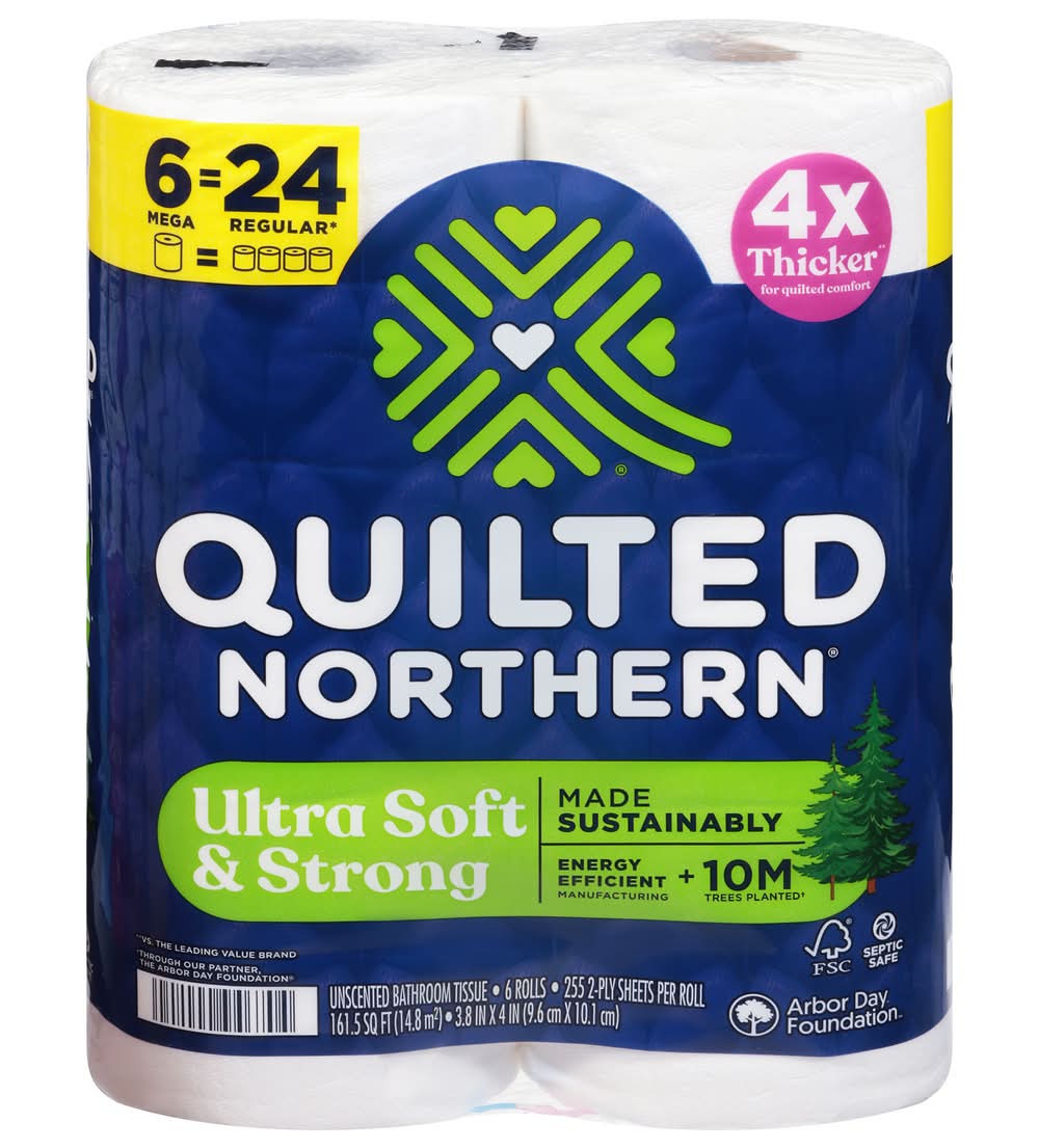 Quilted Northern 2 Ply Ultra Soft & Strong Unscented Bathroom Tissue, 3.8x4 in, White (6 ct)