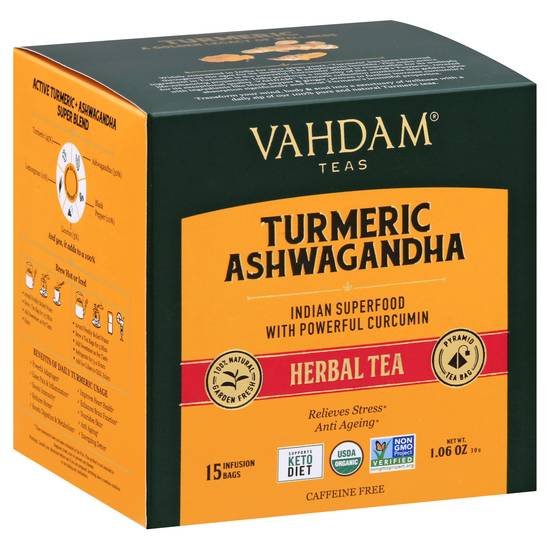 Vahdam Turmeric Ashwagandha Herbal Tea (15 tea bags)