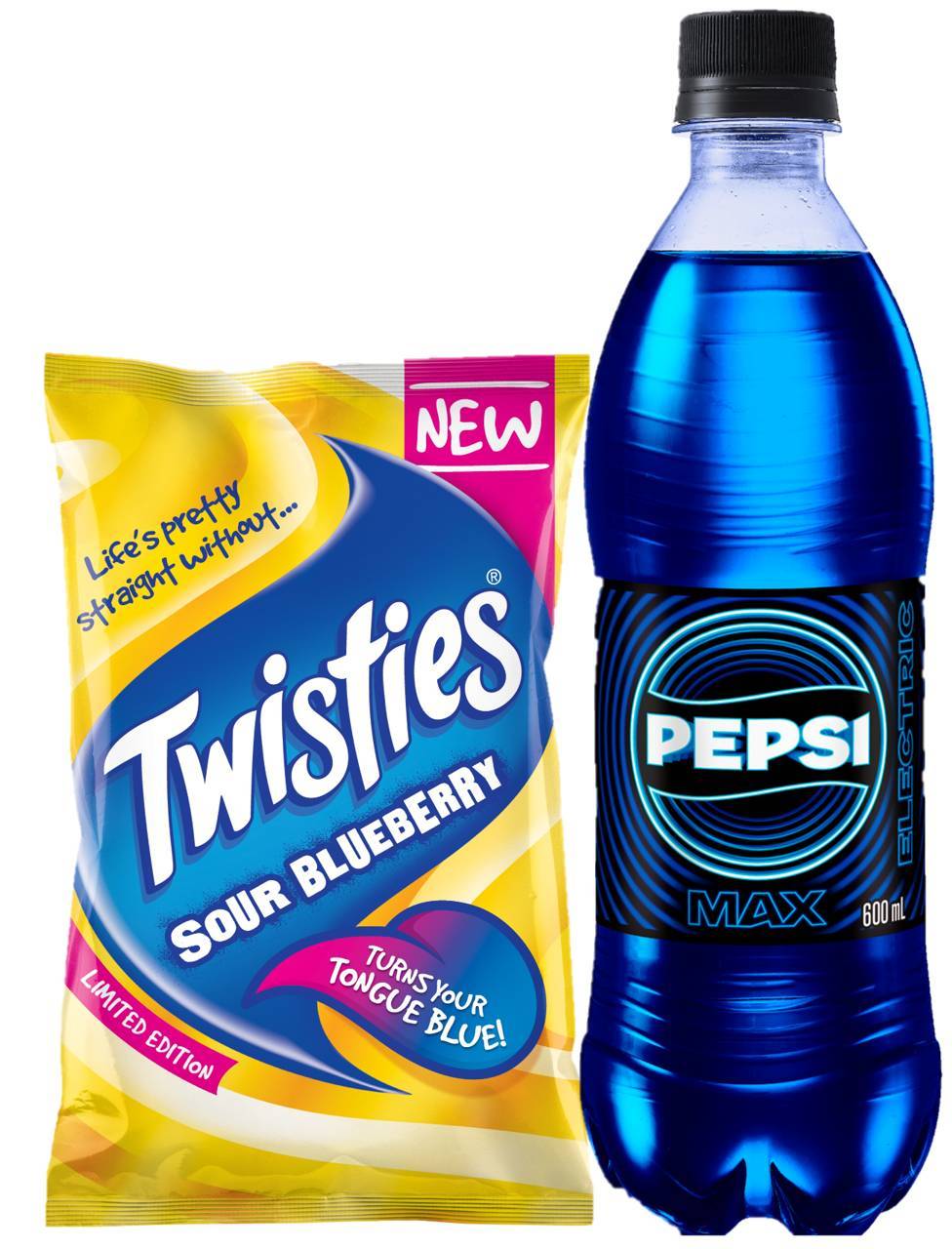Electric Blue Pepsi Max 600ml & Sour Blueberry Twistie Bundle $9