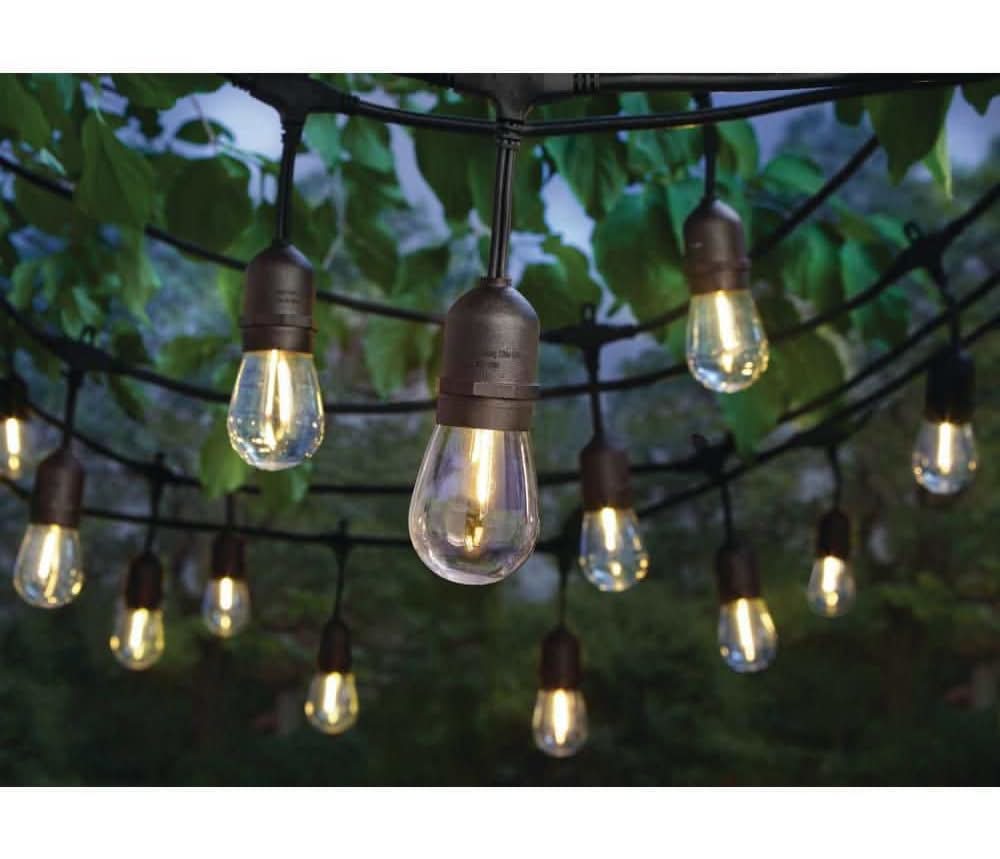 Hampton Bay 24-Light 48 Ft. Plug-In Indoor/Outdoor Edison Patio String Light With S14 Single Filament Led Bulbs
