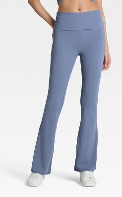 JoyLab High-Rise Foldover Waistband Flared Leggings, Women, L, Navy Blue